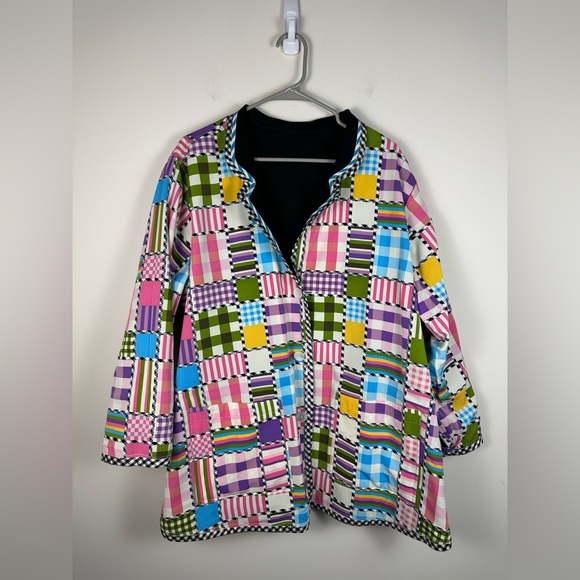 Koos of Course Black Linen multi color contrasting reversible Woman Blazer 2X - Picture 5 of 14